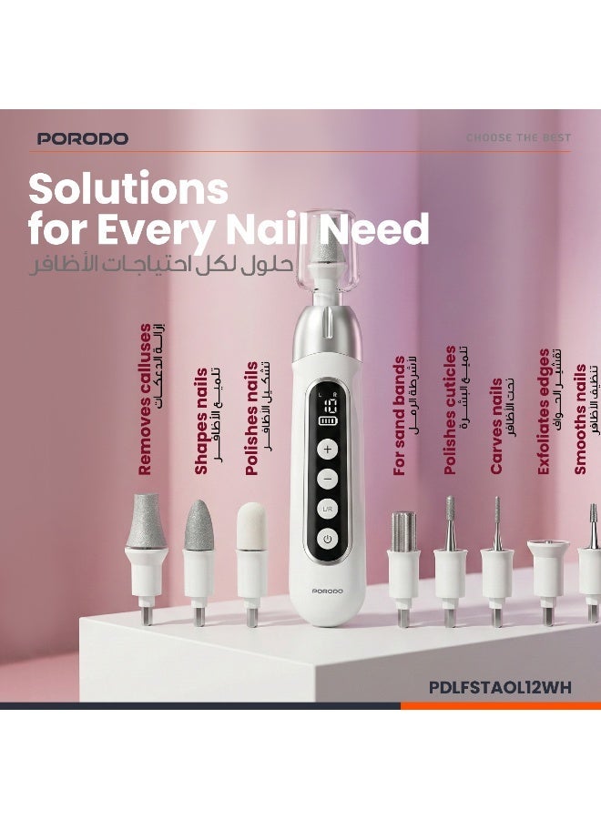 بورودو جهاز برد أظافر كهربائي قابل لإعادة الشحن 8 في 1، جهاز برد أظافر كهربائي لاسلكي لعمل مانيكير وباديكير جل، يزيل الجلد الميت والجلد المتصلب، مزود بإضاءة LED، دوران أمامي وخلفي، شحن USB-C، 10 مستويات سرعة، محرك 4500 دورة في الدقيقة، مبرد أظافر كهربائي احترافي للاستخدام في الصالونات والمنزل، طقم مانيكير وباديكير - أبيض - Image 4